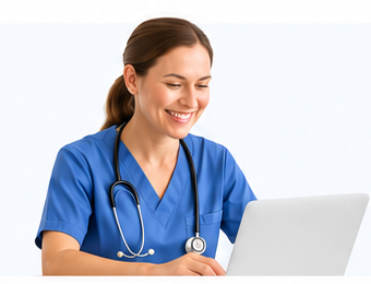 Healthcare professional using a laptop