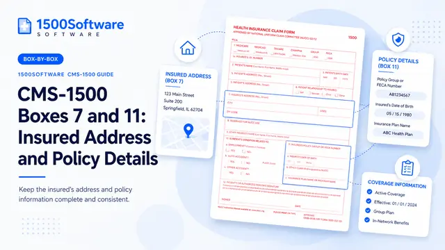 CMS-1500 Boxes 7 and 11: Insured Address and Policy Details
